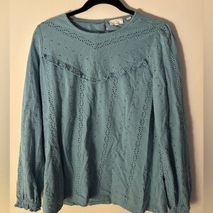 FatFace Renee Ruffle Broderie Top in duck egg blue NWOT 100% Cotton eyelet lace
